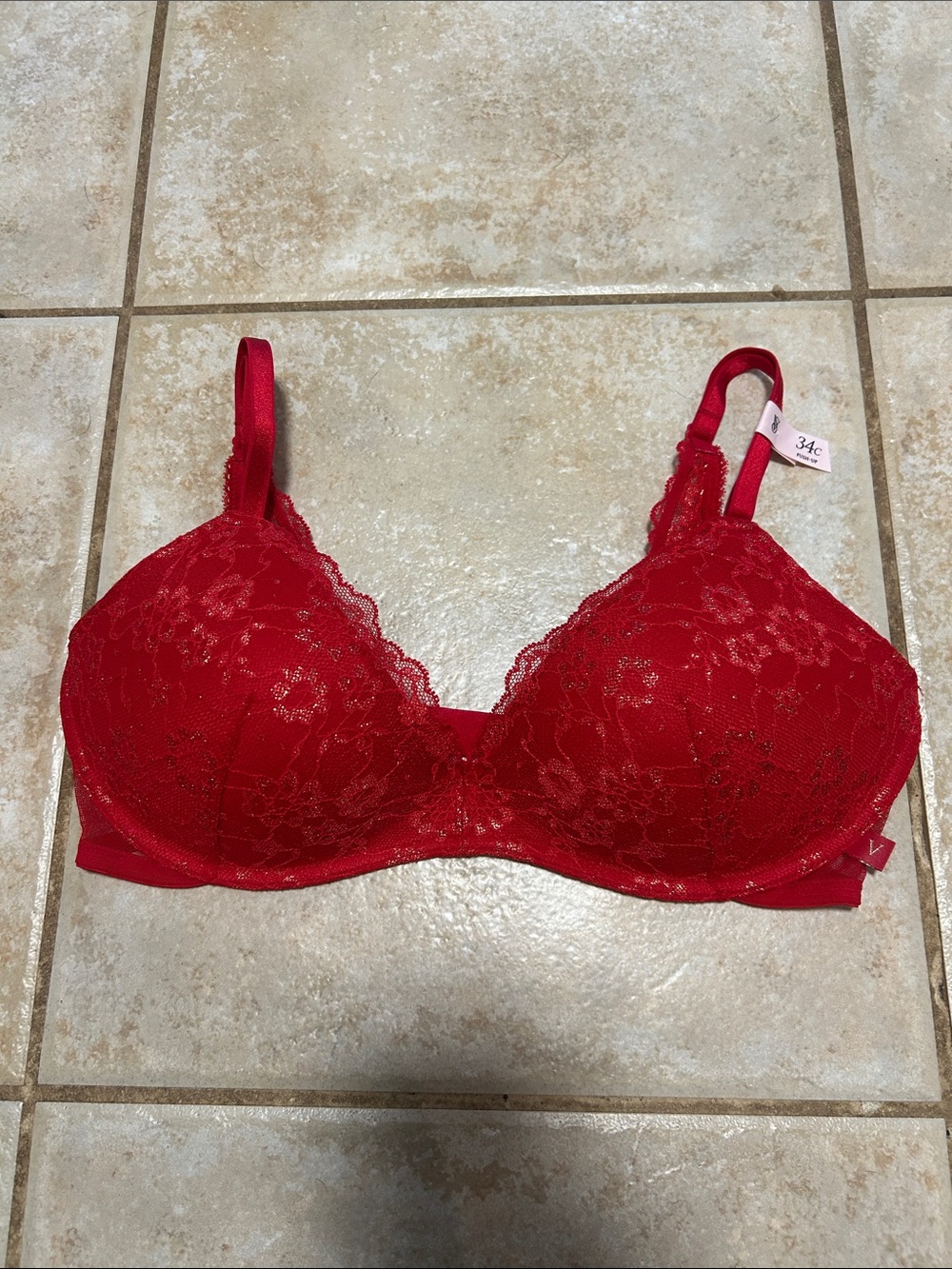 NWT Victorias Secret Padded No Wire Red Lace Bra Women's size 34C